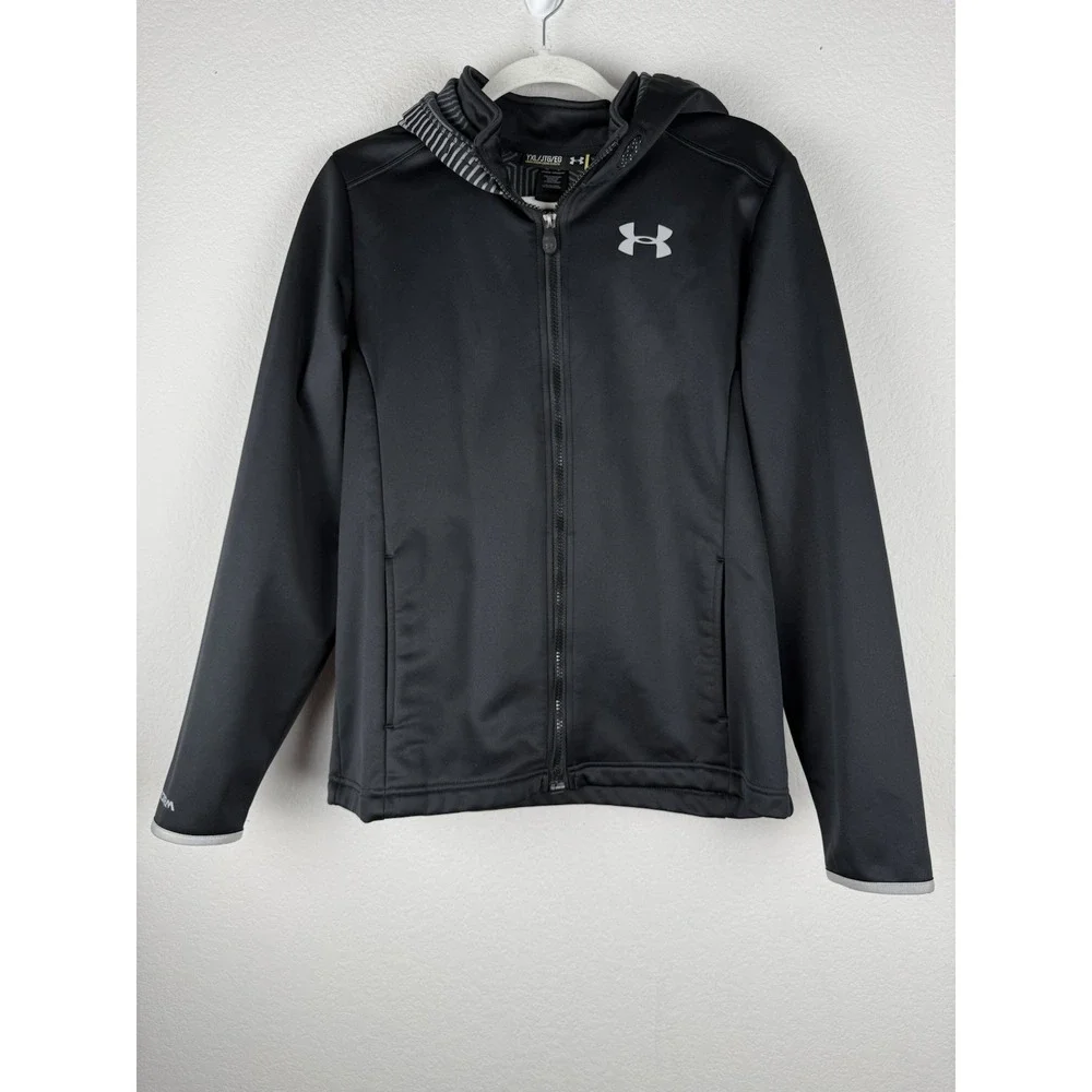 Under Armour Storm Cold Gear Infrared YXL Hooded Fleece Jacket Zip Black Swacket